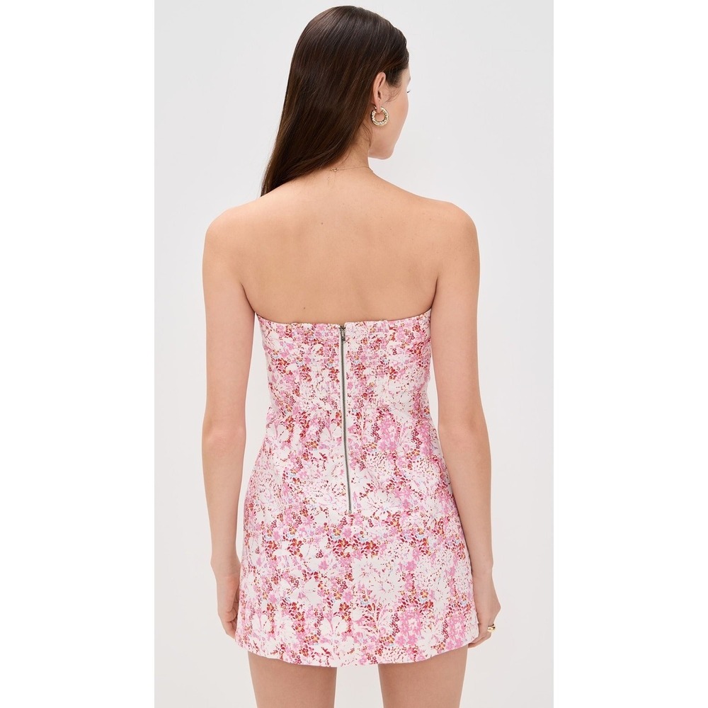 New Free People Strapless Floral Button Front Mini Dress Pink Red XL - Picture 13 of 14